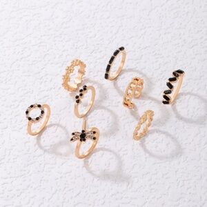 *DARBY* 8-Pc Gold x Black Fashion Dragonfly Ring Set